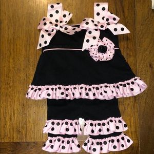 pink and black polkadot top and bottoms